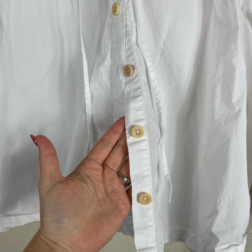J. Crew Tie Sleeve Button Front Cotton Poplin Top in White Size Large - Picture 5 of 11